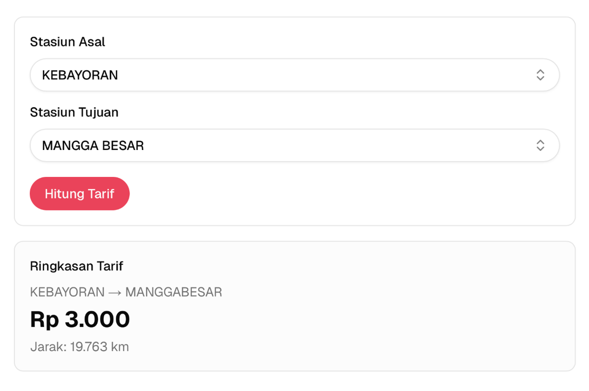 Bandingkan Tarif Antar Stasiun